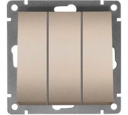 Выключатель трехклавишный "UNIVersal" серия "Афина", с/у, 10А, 220В, шампань (еврослот) (HU2330)