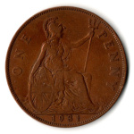 1 пенни 1931 год. Великобритания (Георг V). Бронза, диаметр 30.8 мм. VF