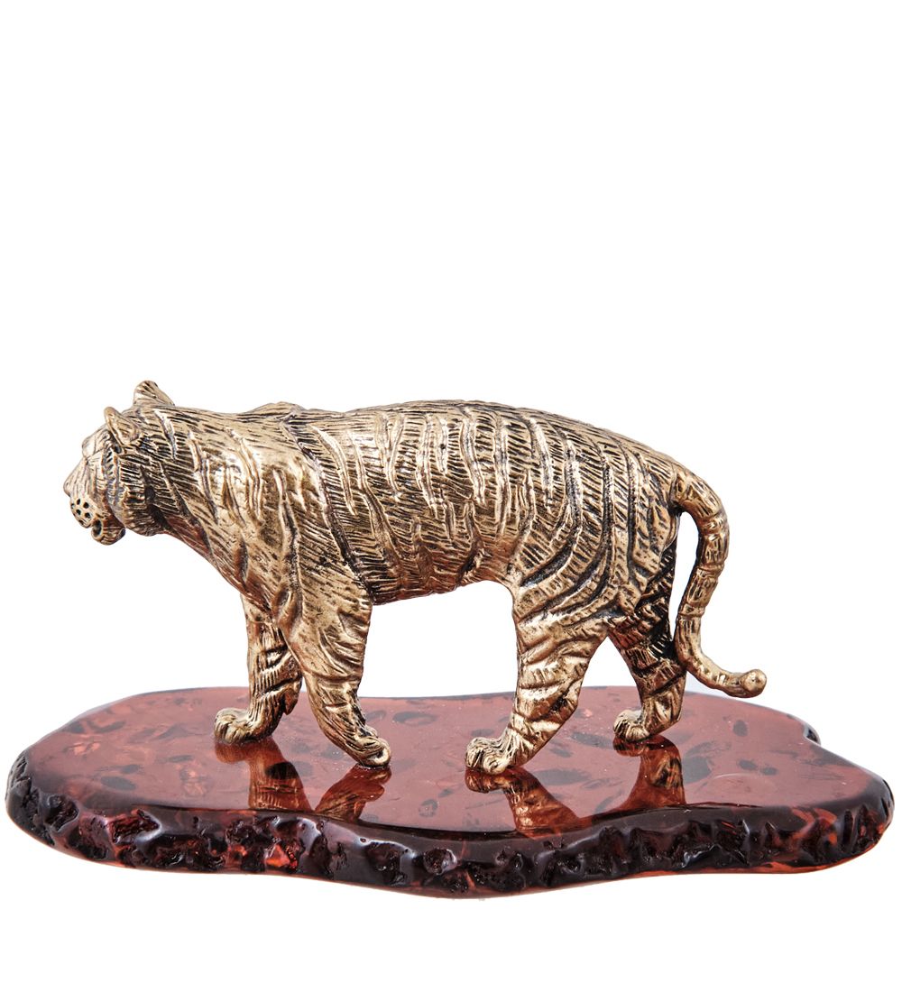 Народные промыслы AM-3972 Фигурка «Тигр Королевский» (латунь, янтарь)