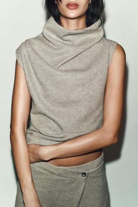 ZARA ТОП БЕЗ РУКАВОВ, СЕРЫЙ