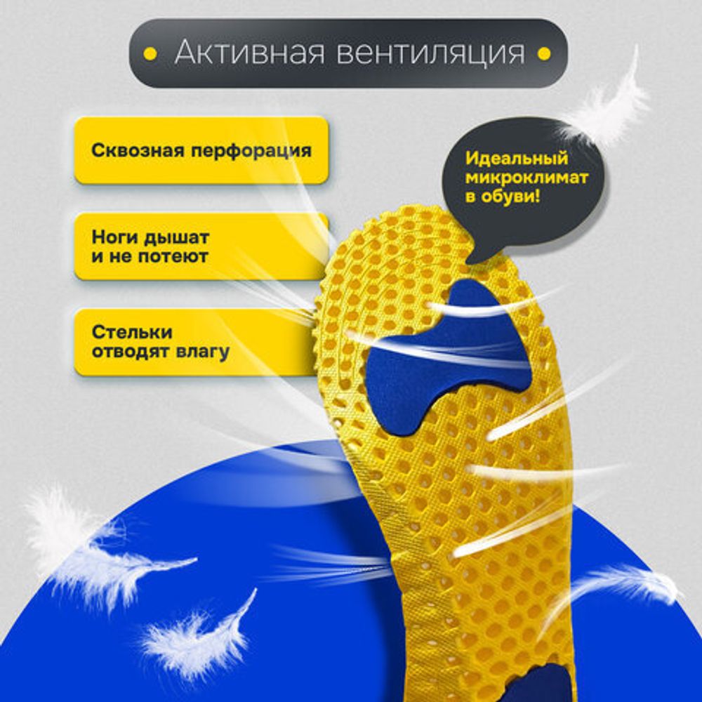 Стельки для обуви АНАТОМИЧЕСКИЕ СУПЕРДЫШАЩИЕ, материал EVA, размер RU 34-40 / EU 35-41, с линиями выреза, SHEGRA (ШЕГРА), 700750