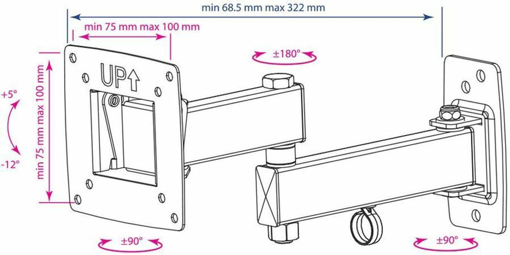 Кронштейн для телевизора Kromax OPTIMA-104 черный 10"-28" макс.25кг настенный поворотно-выдвижной и наклонный (28004)