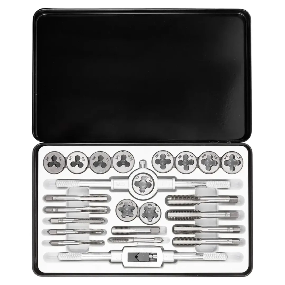 Набор метчиков и плашек метрических 24пр.(М5х0.8/0.9, М6х0.75/1.0, М8х1.0/1.25, М10х1.25/1.5, М12х1.5/1.75), в металлическом кейсе Forsage F-M024-1
