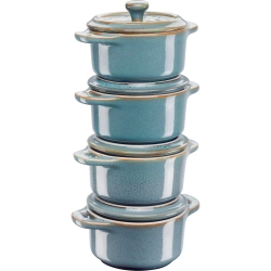 STAUB - Набор из 4 мини-кокотниц 200мл 10см античная бирюза / артикул   40508-159-0  / GTIN 3272340049965