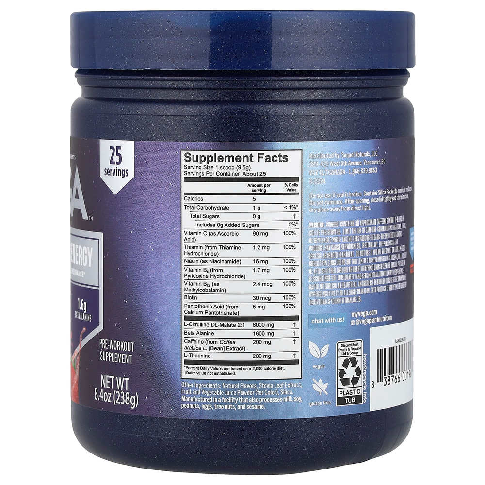 Vega, Pre-Workout Energy, фруктовый пунш, 238 г (8,4 унции)