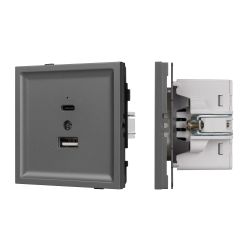 Механизм USB розетки SCT-TENDO-MUAC-SFPL-GR (5V, 3A, QC3) (Arlight, Матовый графитовый) 054538