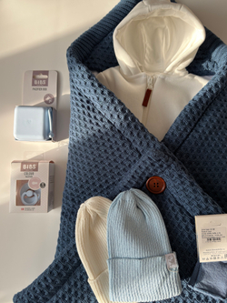 Конверт-плед 2в1 вязаный демисезон синий