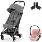 Коляска Cybex Coya Rosegold Frame Cloud T i-Size Peach Pink Plus Mirage Grey с дождевиком и бампером