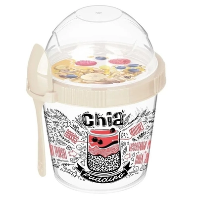 Контейнер IZI-GO для завтрака 450мл с ложкой с декором (светло-бежевый)