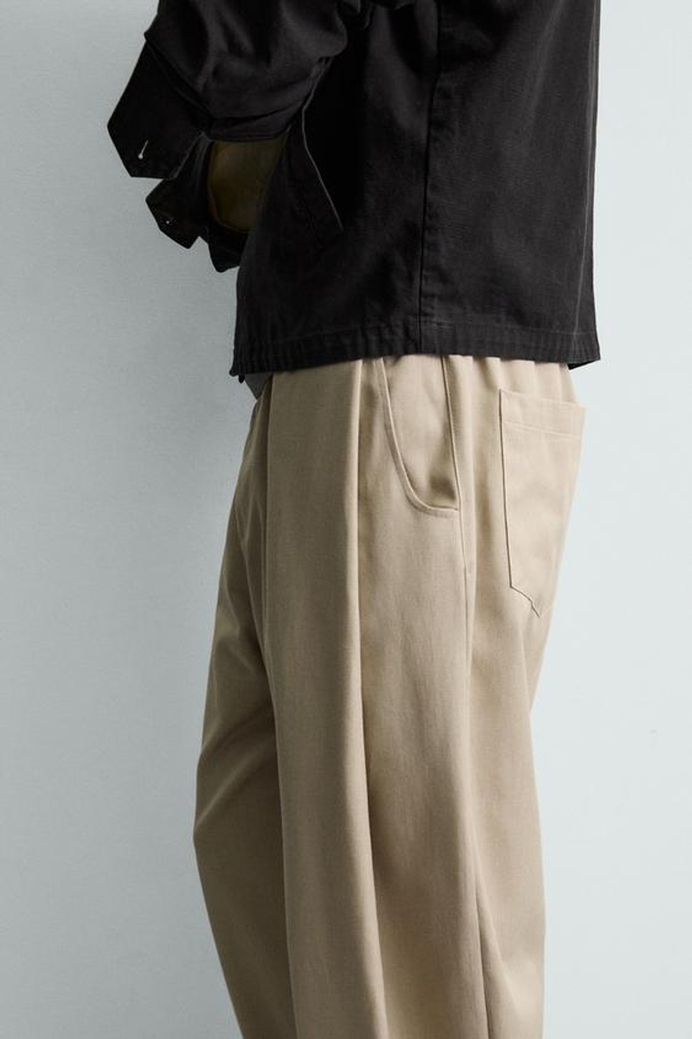 ZARA БРЮКИ BALLOON FIT С ЗАЩИПАМИ, БЕЖЕВЫЙ