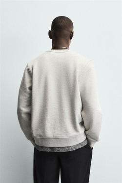 ZARA ТОЛСТОВКА ИЗ ПЛОТНОЙ ТКАНИ С КРУГЛЫМ ВЫРЕЗОМ, СЕРЫЙ МЕЛАНЖ