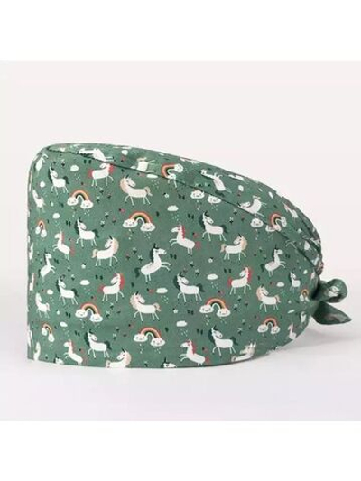 Шапочка медицинская, принт "Единороги", зеленый