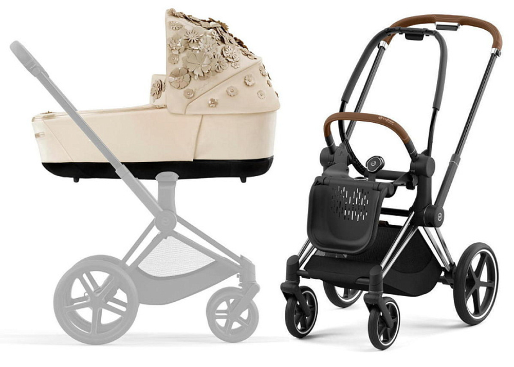Коляска для новорожденных Cybex Priam IV Chrome Brown Simply Flowers Beige (Nude Beige)