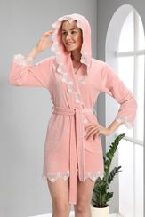 Женский халат с капюшоном 0405 пудра NUSA