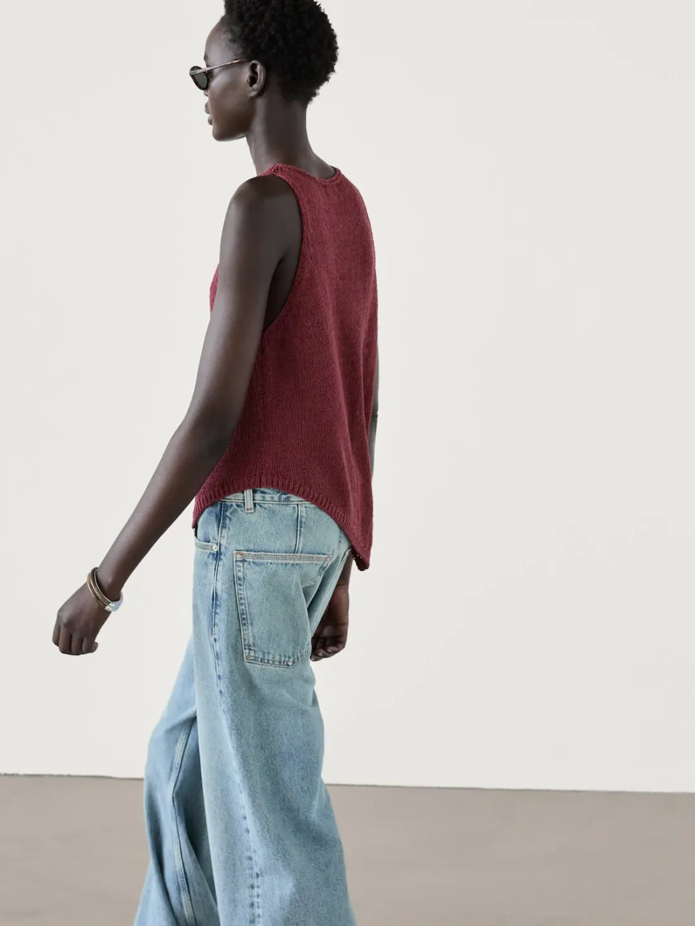 Massimo Dutti Топ платочной вязки с асимметричным низом, гранатовый