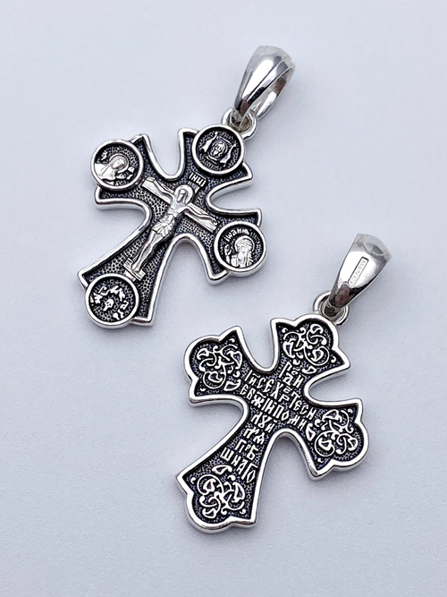 Крест из серебра/Частичное чернение/С подвижным ухом