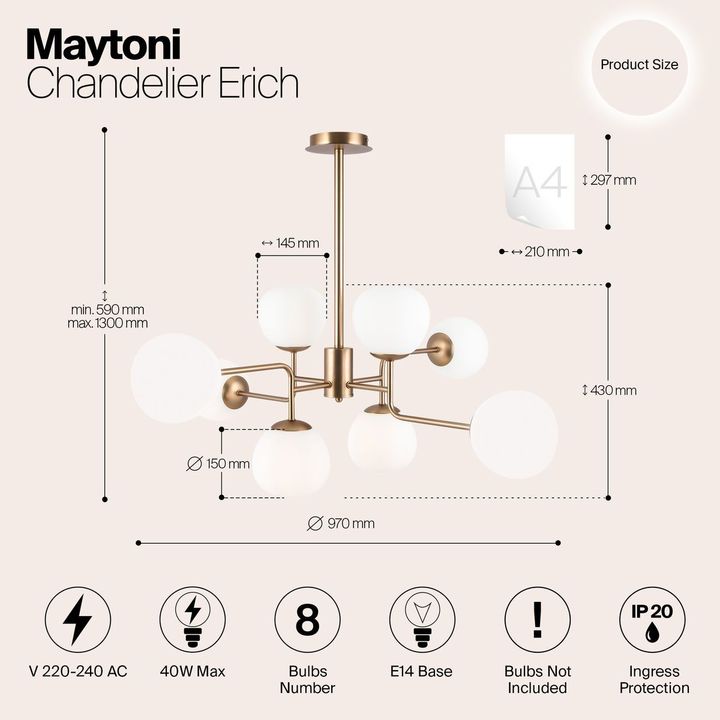 Подвесная люстра Maytoni Erich MOD221-PL-08-G