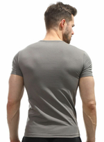 Мужская хлопковая футболка с V-образным вырезом горловины (Размер: L) (Цвет: грязно-синий)