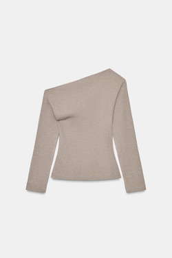 ZARA ТОП АСИММЕТРИЧНОГО КРОЯ ИЗ МЯГКОЙ ТКАНИ, БЕЖЕВЫЙ МЕЛАНЖ