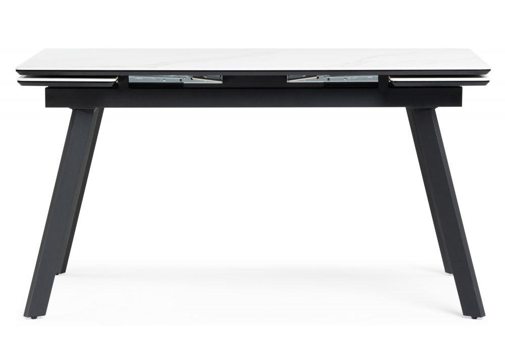 Керамический стол Woodville Норман 140(200)х80х75 белый мрамор alpin white, черный, ножки черные