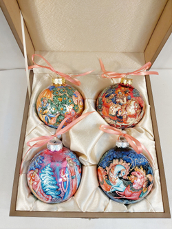 Сувенирный набор из 4-х новогодних шаров с ручной росписью "Сказки"