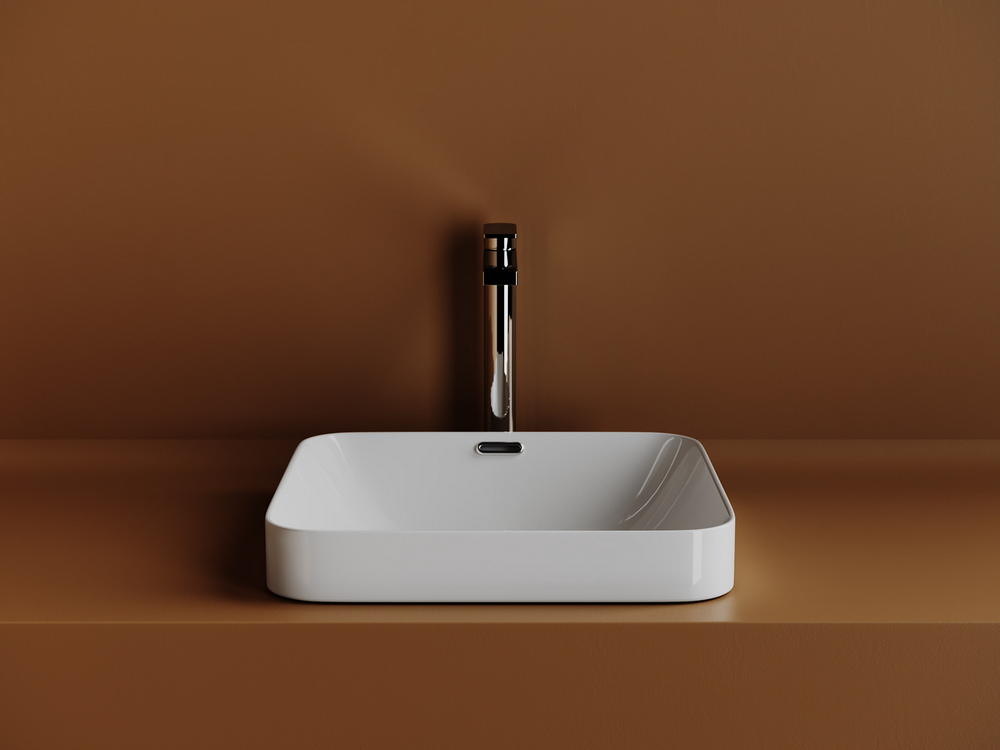Раковина встраиваемая сверху CERAMICANOVA Element с отверстием слива - перелива квадратной формы 438x438x172 мм цвет белый арт. CN6077