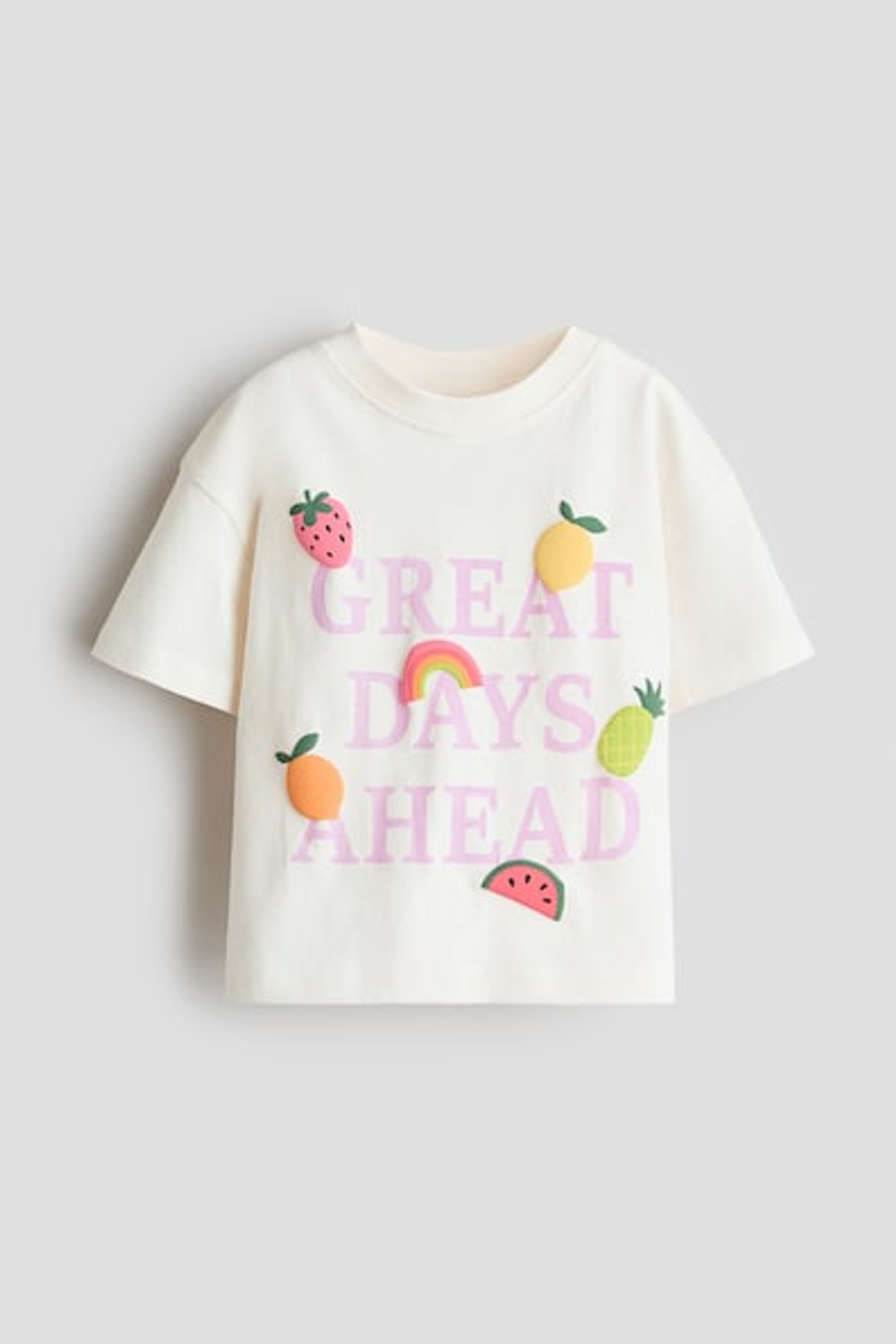 H&M Футболка в рубчик с принтом, кремовый