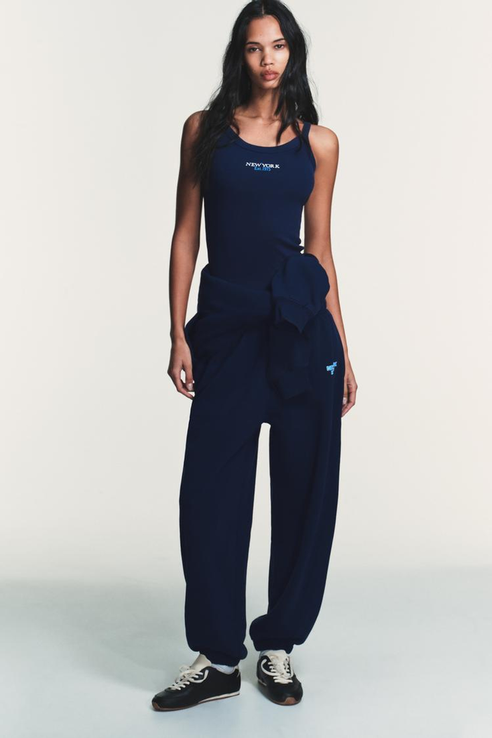 ZARA ФУТБОЛКА В РУБЧИК С НАДПИСЬЮ, СИНИЙ