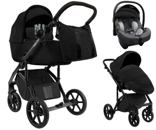 Детская коляска Roan Bass Next 2.0 3 в 1 с автокреслом Tutis Elo Lux EduSky Grey BSN/40/2 Caviar Black/Black/руч.Black