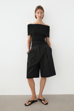 Massimo Dutti Хлопковый топ с открытыми плечами, черный