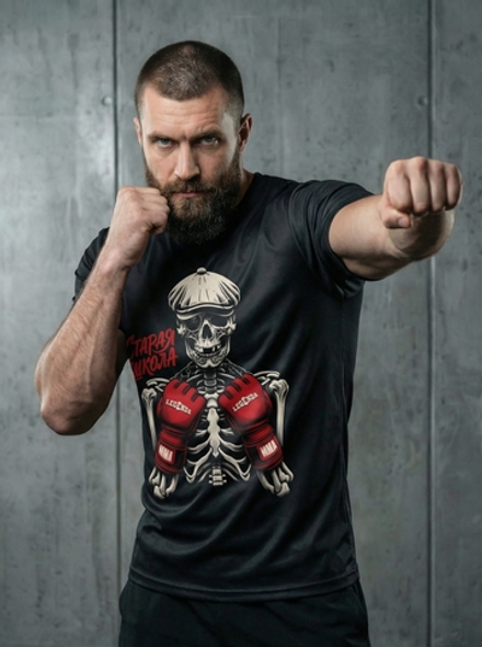 Футболка тренировочная мужская черная LEGENDA Кости боевые