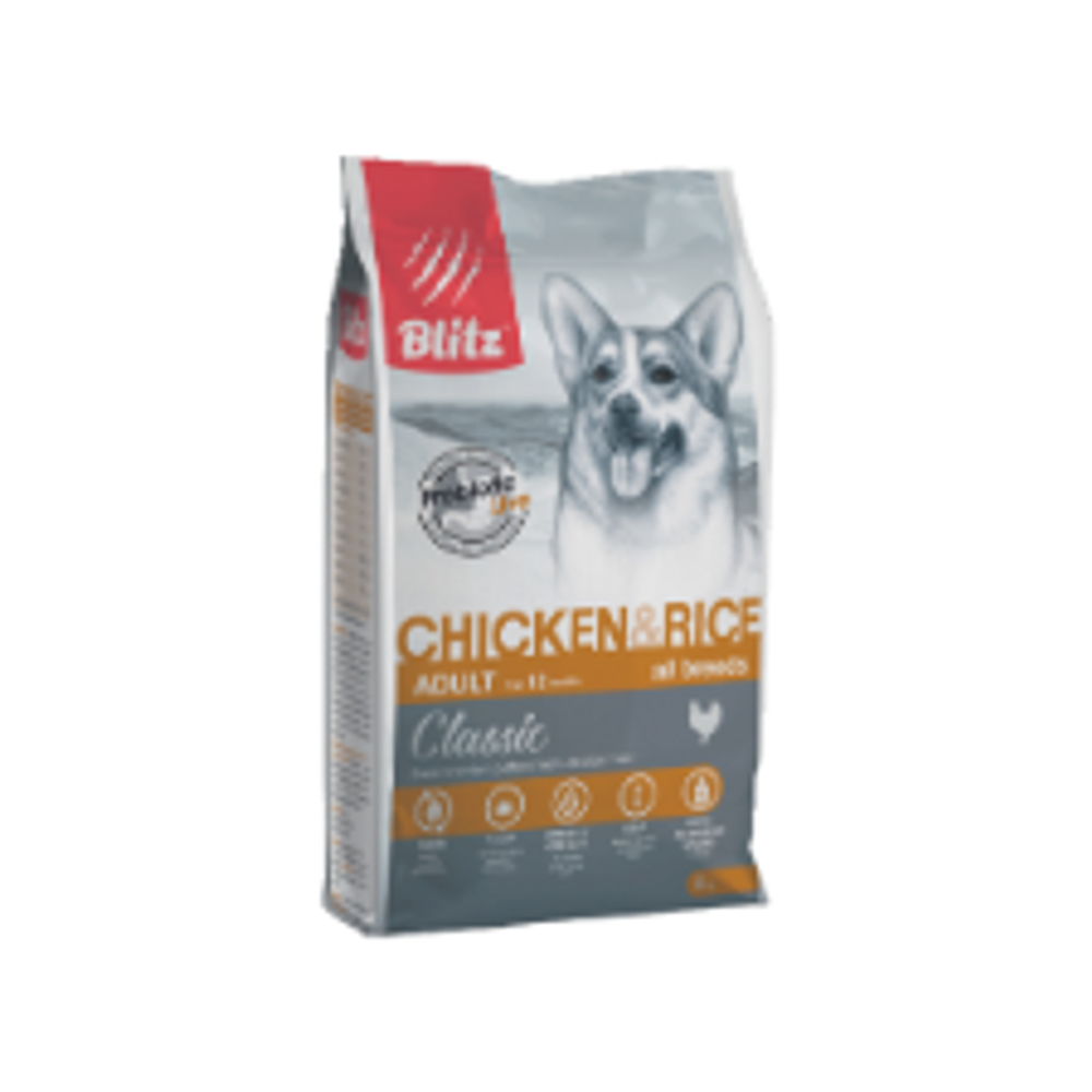 Сухой корм для собак BLITZ ADULT CHICKEN & RICE для взрослых собак всех пород курица и рис, 2 кг