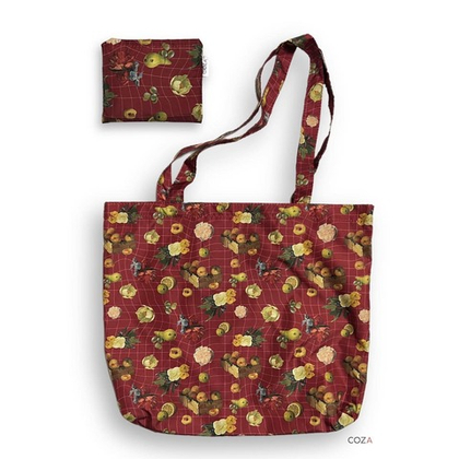 Сумка-шоппер COZA складная с принтом "Разобранный Хруцкий", красный фон, 35х41 см