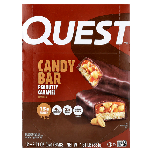 Quest Nutrition, шоколадный батончик, карамель с арахисом, 12 батончиков по 57 г (2,01 унции)