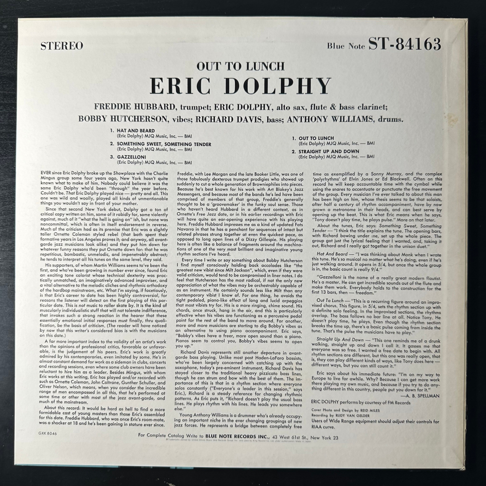Eric Dolphy ‎– Out To Lunch! (Япония 1978г.)