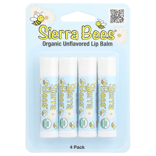 Sierra Bees, Органические бальзамы для губ, без вкуса, 4 шт. в упаковке, 0,15 унции (4,25 г) каждый