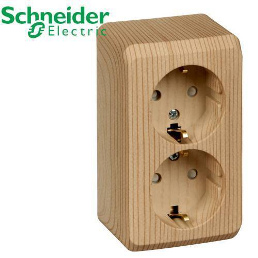 РА16-008D Розетка 2-ая с/з со шторкой (сосна) Этюд Schneider
