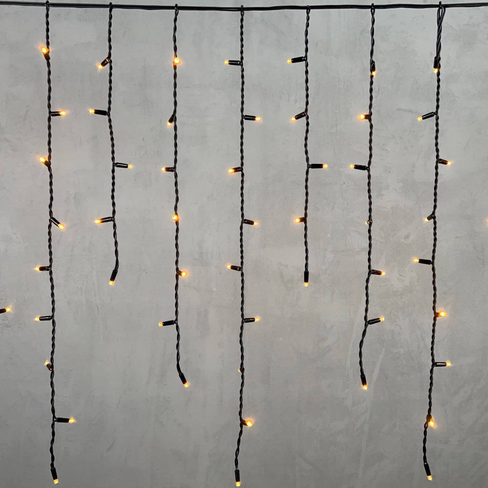 Светодиодная бахрома с колпачком 3,2*0,9 м., 168 желтых LED ламп, каучуковый черный провод, LTC (LL168-1-2Y)