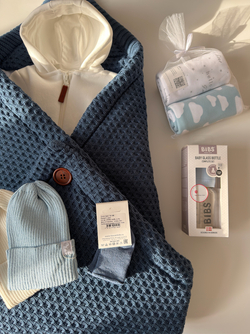 Конверт-плед 2в1 вязаный демисезон синий