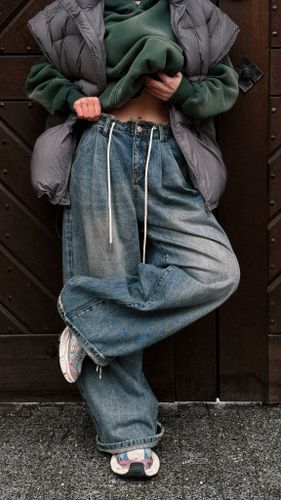 Широкие джинсы синие женские