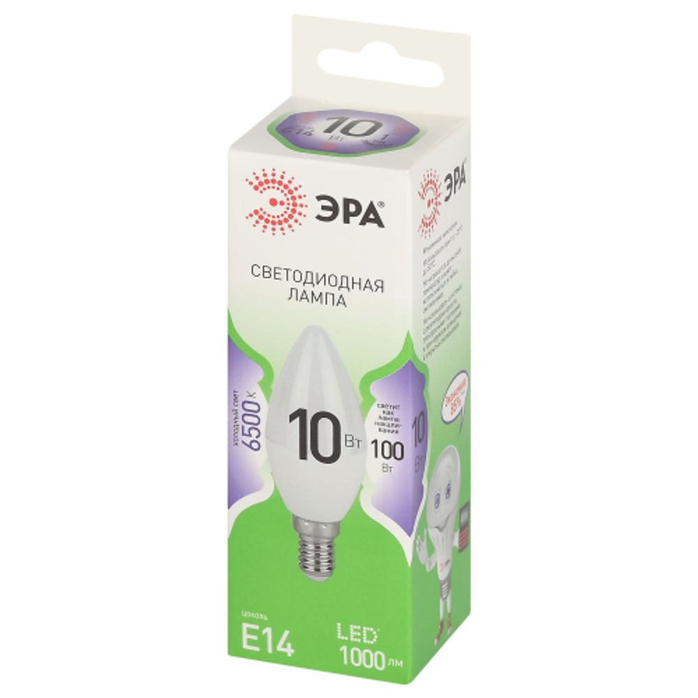 Лампа светодиодная ЭРА GREEN LINE LED B35-10W-865-E14 GL 10Вт свеча холодный свет E14 | Лампы cветодиодные Свеча (B/C)