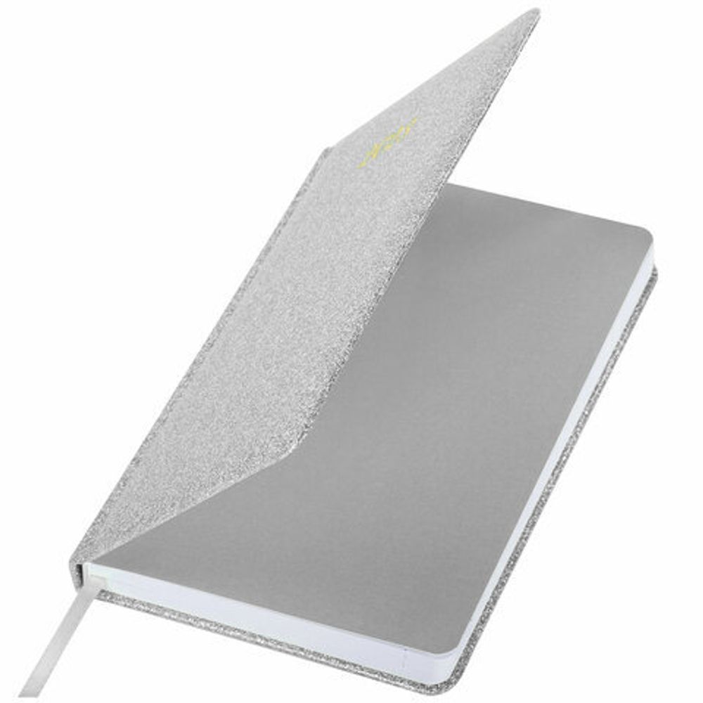 Ежедневник датированный 2023 А5 138x213 мм BRAUBERG "Sparkle", под кожу, блестки, серебристый, 114114