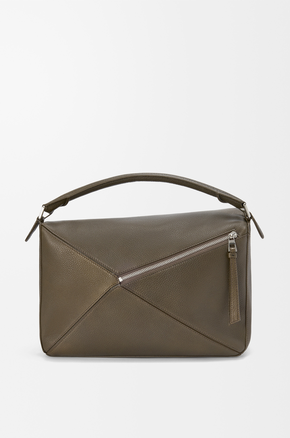 Loewe Большая сумка Puzzle мягкой зернистой телячьей кожи, зелено-коричневый