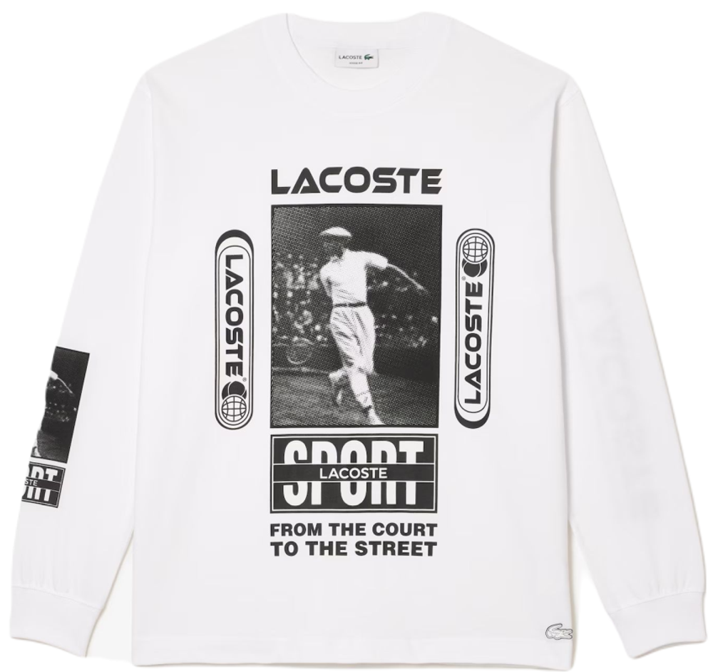 Теннисная футболка Lacoste Loose Fit Ren_ Lacoste Print T-Shirt - white/black