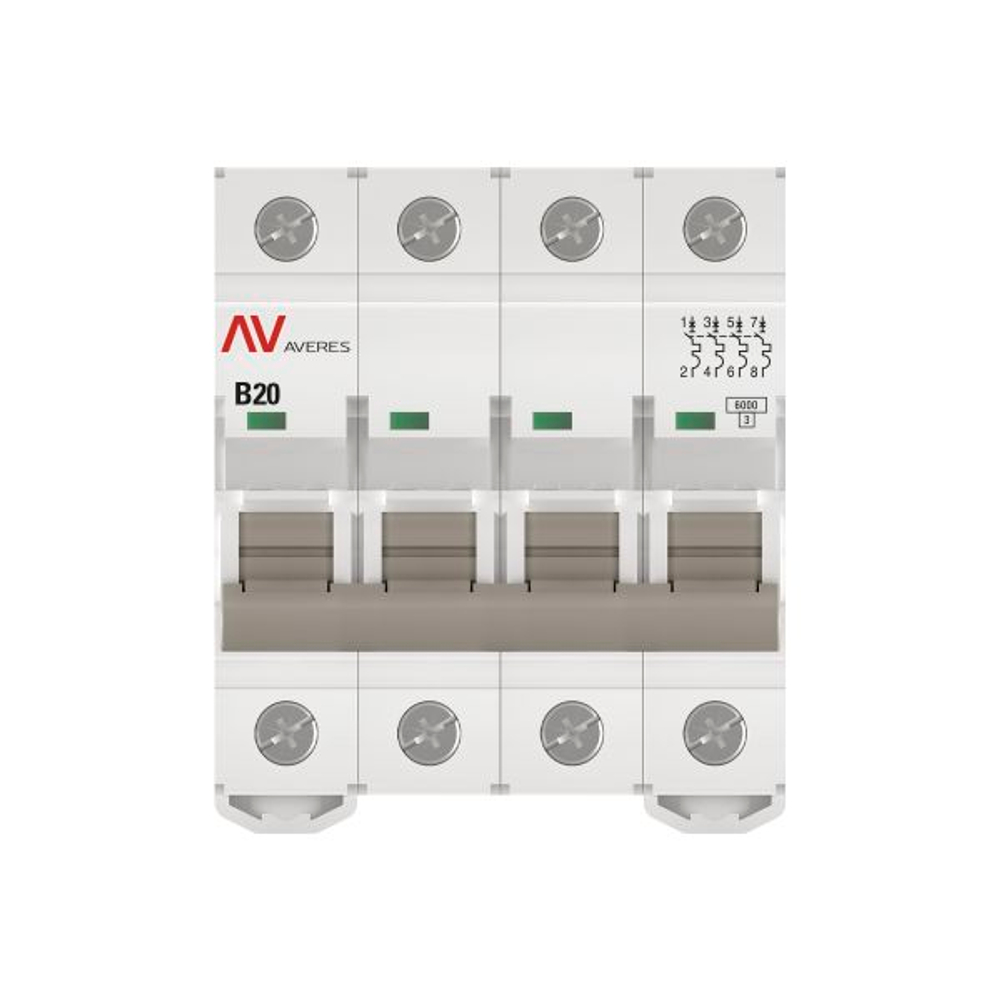 Выключатель автоматический AV-6 4P 20A (B) 6kA EKF AVERES