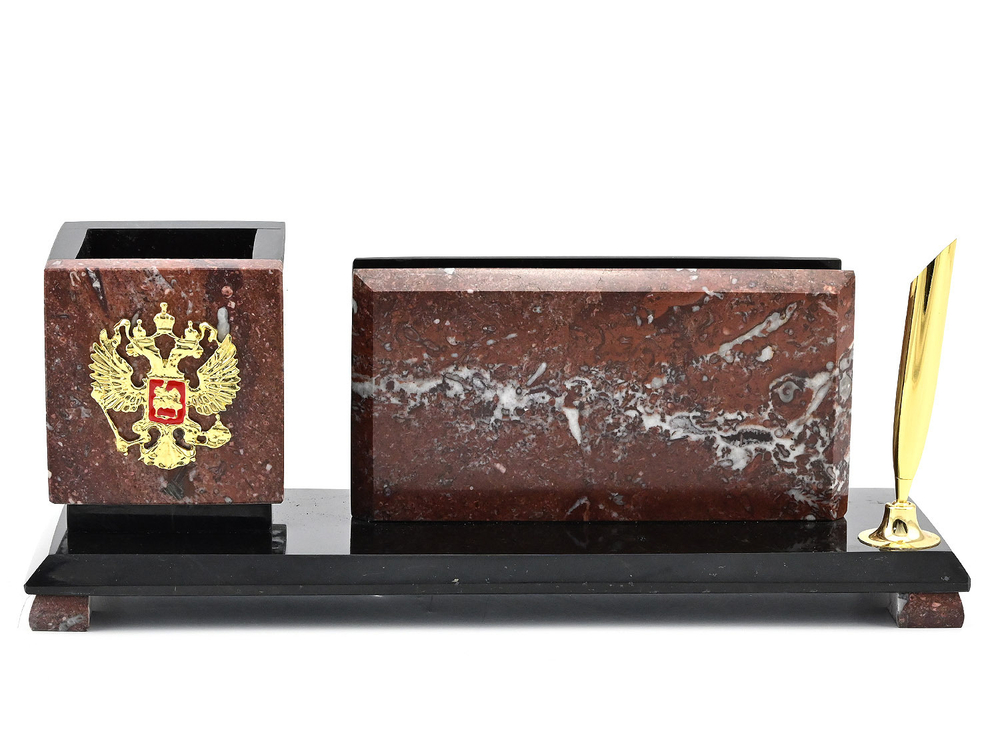Письменный прибор из змеевика и креноида малый с гербом, 250*80*90 мм.