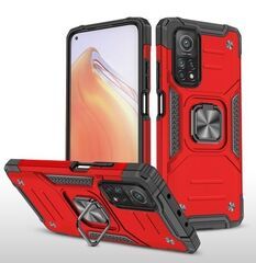 Противоударный чехол для Xiaomi Mi 10T красный с пластиной для магнитного автодержателя и кольцом подставкой / чехол с держателем на палец для Сяоми Ми 10Т