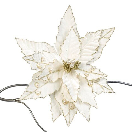 Пуансеттия на клипсе 33см Goodwill кремовая