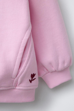 ZARA БАЗОВАЯ ХУДИ С ВЫШИВКОЙ И МОЛНИЕЙ, ПАСТЕЛЬНО-РОЗОВЫЙ