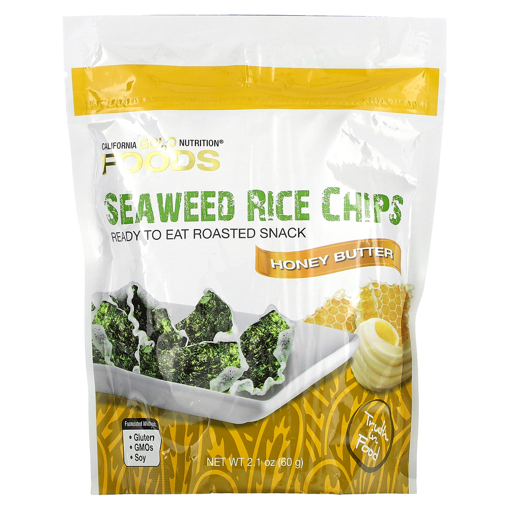 California Gold Nutrition, рисовые чипсы с водорослями, со вкусом меда и сливочного масла, 60 г (2,1 унции)